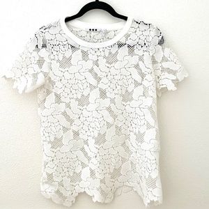White Lace Short Sleeve Top